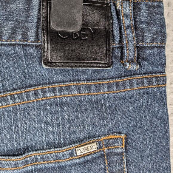 Obey Propaganda Jeans 34x32 Tight Stretch Straight Leg Blue Denim Men’s Slim Fit - Picture 6 of 6